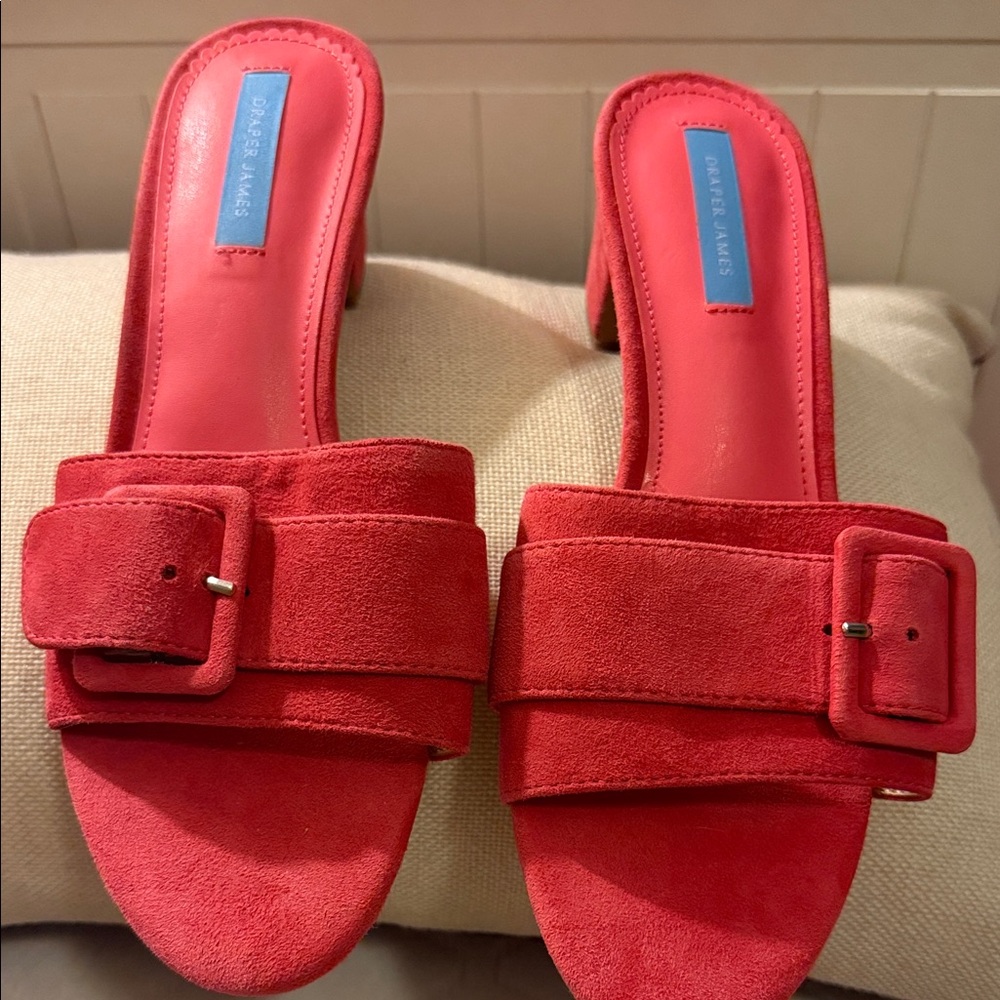 Draper James Wendy Coral Red Suede Heels Sandals Mules